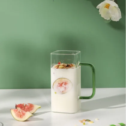 400ml Square Glass Mug Breakfast Milk Coffee Cup, Green